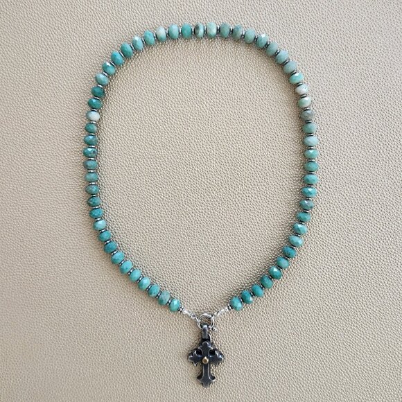 CHRYSOPRASE NECKLACE W/ 925 SILVER CROSS--18" - Picture 1 of 4